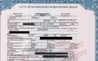 Whitney Houston: certificatul de deces publicat de presă