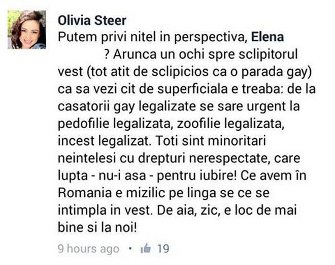 Olivia Steer, mesaj ciudat
