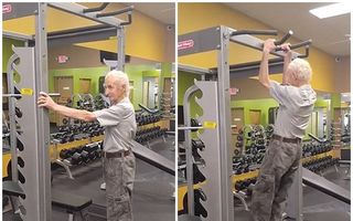 Un pensionar de 90 de ani le dă clasă puştilor care merg la sală: Face 24 de tracţiuni! - VIDEO