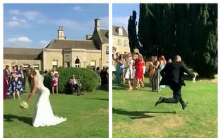 Campion la sprint: Reacția unui bărbat când iubita lui a prins buchetul miresei la nuntă
