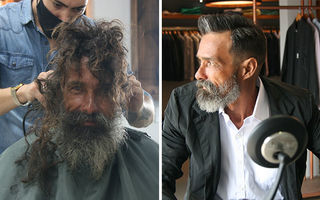 Transformarea radicală a unui bărbat care trăia pe stradă: A devenit celebru după ce angajații unei frizerii l-au tuns gratis